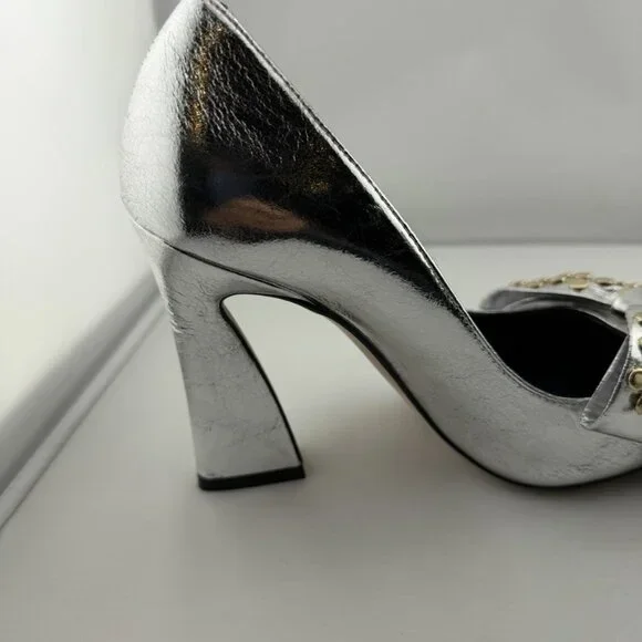 Ted Baker London Metallic Silver Studded Bow Heels - Picture 15 of 16